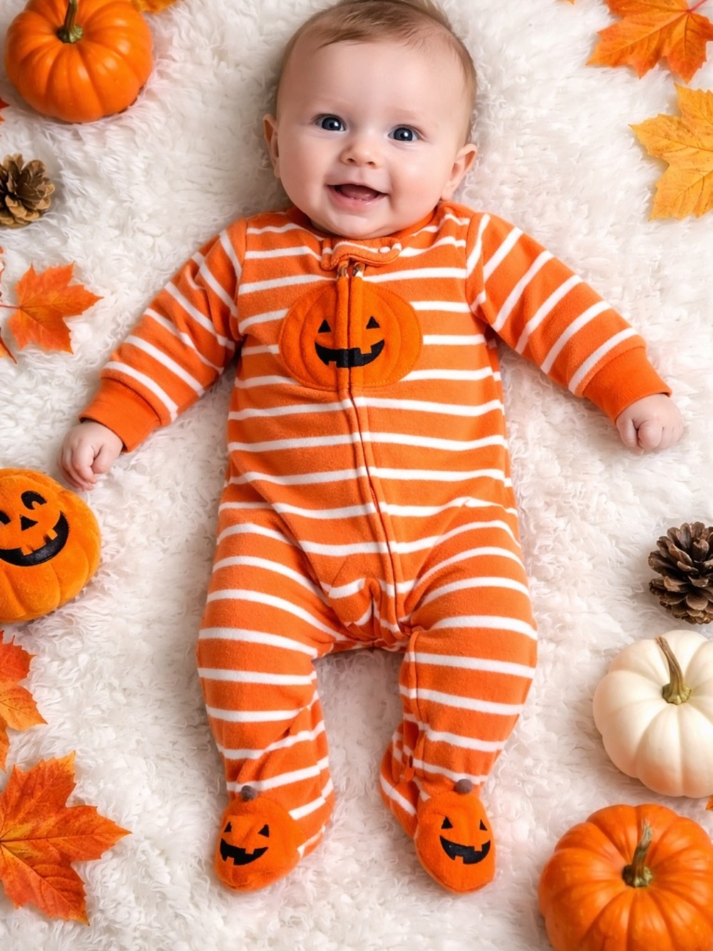 Carter's Orange & White Striped Baby Zip Pajamas. Size NB. Gently used.